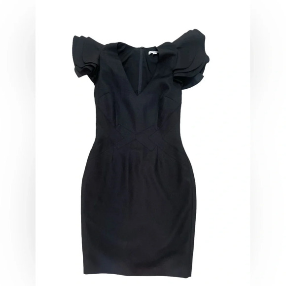 Dana-Maxx Black dress with v neck & ruffle cap sleeves size 2 like-new condition - Picture 3 of 5